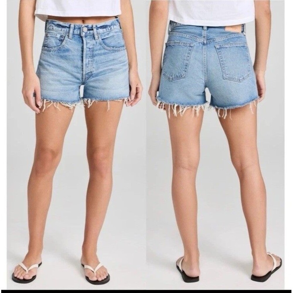 Moussy Light Blue Distressed High-Rise Jean Shorts